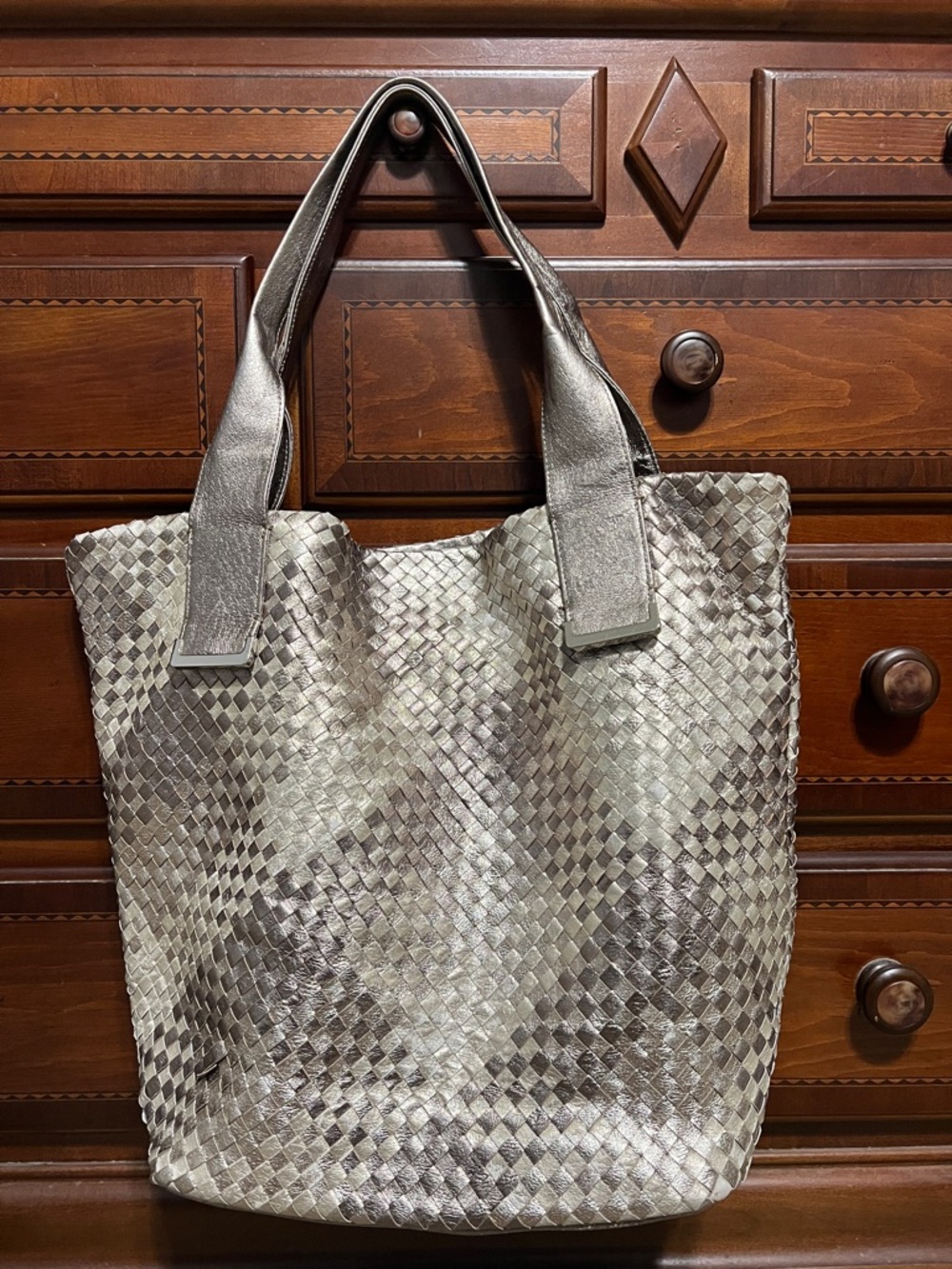 Metallic Silver/Gold Woven Leather Bag